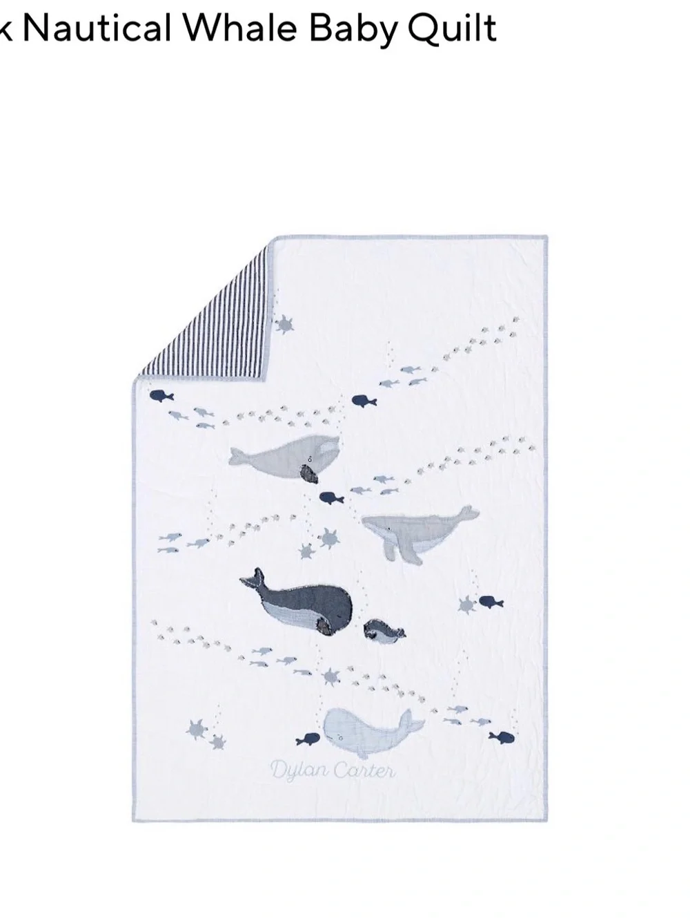 Pottery Barn Kids Whale Appliqué Quilt - Navy, Light Gray, White